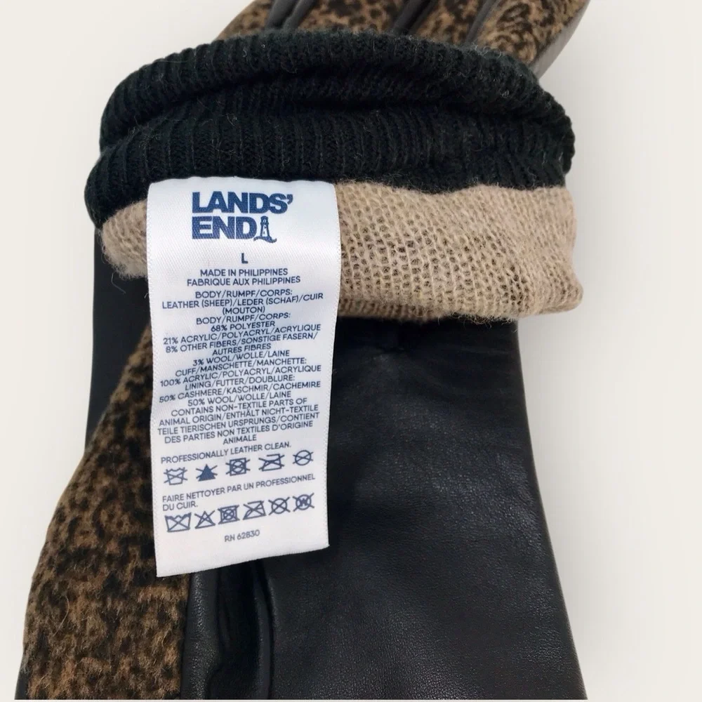 Land's End Brown EZ Touch Screen Gloves Leather & Cashmere Animal Print
